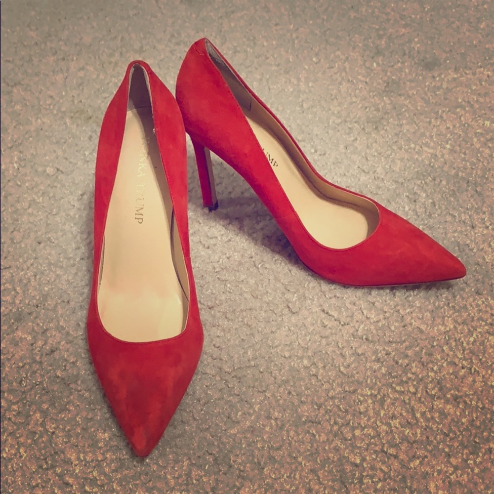 Ivanka Trump Orange Red suede heels